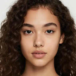 a very beautiful girl with # e 0 a 3 7 a skin color, long, curly hair, stylistic oval black eyes, half - frame square glasses, grey hoodie opened, white t - shirt, white gloves, denim jeans, cartoon style, character art, cute, digital art, trending on artstation