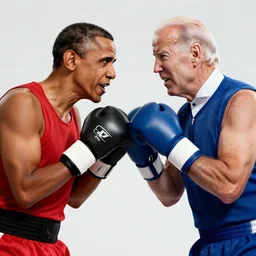 obama boxing joe biden, photo, mid fight, intense
