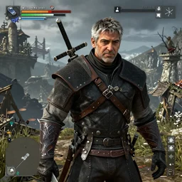 George Clooney in The Witcher 3, gameplay, 8k, HD