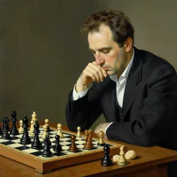 franco battiato playing chess painted by norman rockwell