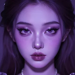widowmaker as a young princess with purple skin, shiny eyes, lipgloss, portrait, closeup, cute freckles, dramatic soft lighting, gloss effects, and exaggerated proportions, digital art by julia razumova and mel milton, trending on artstation, 4 k high quality