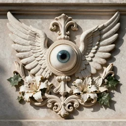 beautiful classical holy decorative ornament, sacred ceremonial wings spread, eyeball, acanthus scrolls, lilies, ivy, anatomy, energy, geometry, magnolia, bones, petals, stems, dripping paint, fibonacci rhythm, artstation, art germ, wlop