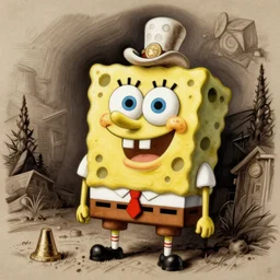 etching of spongebob as a very rich aristocrat
