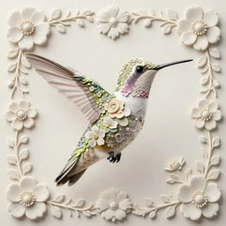 hummingbird, covered with fine floral ornaments, eye - level medium - angle shot, intricate, floral background, by esao andrews, by m. w. kaluta, by yoshita amano, intricate, symmetrical, natural lighting, smooth, 3 d octane render, depth perception, 4 k,, artstation