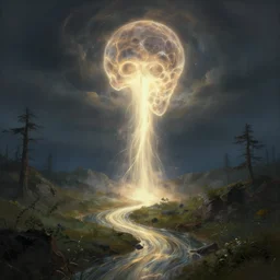 a hyperdetailed landscape painting atmosphere lighting 3 d matte painting of a light flow stream of energy comes out of the soul by art by greg rutkowski
