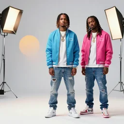 A commercial for lean starring Future and Playboi Carti, 8K concept art, studio lighting, detailed, colorful, vivid