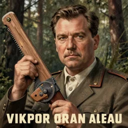 soviet propaganda poster of viktor orban revolution in a forest, highly detailed face, holding wood saw