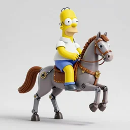 steampunk homer simpson rides a horse with robotic legs