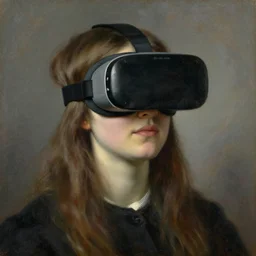 a painting of a woman wearing vr goggles by repin.