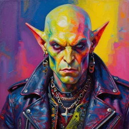 apocalyptic scifi orcish biker character, professional band photo, psychedelic vibrant colors, futuristic punk rock fashion, oil painting by ( ( ( ( ( michael whelan ) ) ) ) ) art, perfect face, sharp focus, detailed eyes, realistic, leather jacket, 8 k
