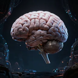a human brain suspended in a dark void with strange technology glowing off in the distance, in the style of wlop, illustration, epic, fantasy, hyper detailed, smooth, unreal engine, sharp focus, ray tracing, physically based rendering