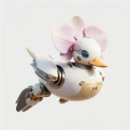 futuristic caleana major mecha flying duck orchid body, sepals forming helmet, floral details, caleana major, 8 k hd resolution, barbatos gundam with floral inlay, bandai box art, star wars, makoto kobayashi, frank gehry, raymond swanland