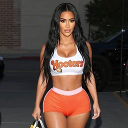 candid photo of kim kardashian wearing a hooters outfit