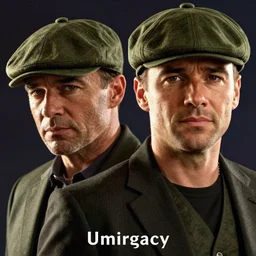 portrait close - up kevin mckidd ciaran murphy, olive green flat cap and gilet suit, dark, gta v!! cover