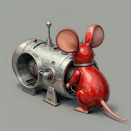 adventurer ( ( ( ( ( 1 9 5 0 s retro future robot mouse tunneling boring machine. muted colors. ) ) ) ) ) by jean baptiste monge!!!!!!!!!!!!!!!!!!!!!!!!! chrome red