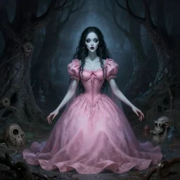 1 9 2 0's eldritch ghost lady in a pink dress by stephen gammell and thomas kinkade