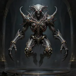 professional concept art symmetrical portrait of a ominous floating!! mechanical terrifying!! species thing in a dark room by artgerm and greg rutkowski. an intricate, elegant, highly detailed digital painting, concept art, smooth, sharp focus, illustration, in the style of cam sykes.