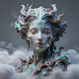 epic beautiful intricate and detailed concept vivid color female face liquid fluid carbon god. sculpture. noveau clouds