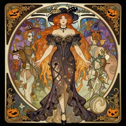 trisha paytas dressing up for halloween night, intricate illustration by krenz cushart, alphonse mucha, artgerm, trending on artstation