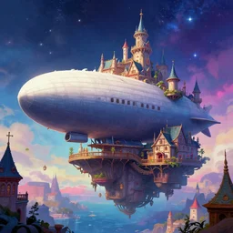 airship docked at a floating victorian era city, dnd high fantasy epic illustration, colorful, vibrant, starry sky, reminiscent of bioshock infinite, 4 k, trending on artstation