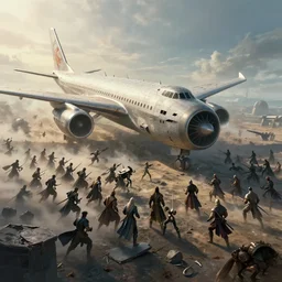 photo of epic battle on a shattered plane landscape, fantasy armies, first light, cinematic, cinematic, art by michael shainblum,