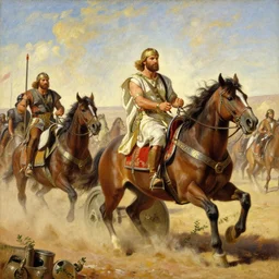 a film still from the chariot race in'ben hur'in the style of jean - paul laurens, alexander cabanel, hippolyte flandrin, oil on canvas, 4 k resolution