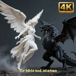 the white angel is battling the black dragon, trending on artstation, award winning, highly detailed, epic, dramatic lighting, 4 k