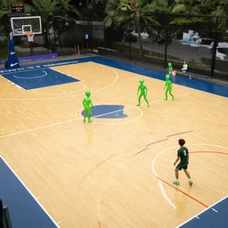 a basketball court with aliens playing on it