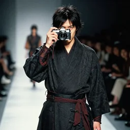 modern high fashion clothing designer inspired by vampires and samurai runway photo canon - ae 1 3 5 mm film camera model