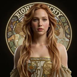 jennifer lawrence, path traced, octane render, highly detailed, high quality, digital portrait by artgerm, hd, alphonse mucha, tom bagshaw