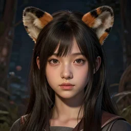 a potrait of a girl with small tiger ears, fine details. night setting. realistic shaded lighting poster by craig mullism, artgerm, jeremy lipkin and michael garmash, unreal engine, radiant light, detailed and intricate environment, digital art, trending on art station