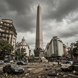 buenos aires en ruinas, apocalyptic, avenida 9 de julio obelisco, overgrowth, full hdr color, stalker mod