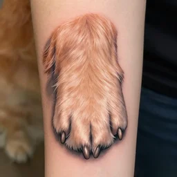 tattoo of a golden retriever dog paw. highly realistic. high detailed. simplified. smooth. art