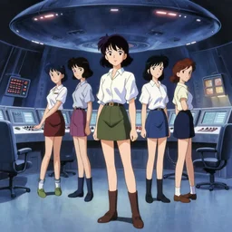 a film still of a 1 9 5 0's anime girls in the control room inside ufo, chillhop aesthetics, hdr, full body mid shot, perfect art, trending on pixiv fanbox, painted by gaston bussiere, makoto shinkai, akihiko yoshida, craig mullins