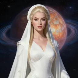 portrait of the powerful empress of the solar system in the style of jean - claude mezieres. glowing, ornate and intricate linework, sharp focus, depth of field, stunning, dynamic lighting, ultrafine and hyperdetailed.