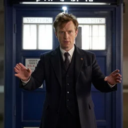 film still of hugh laurie as doctor who in the tardis in the new doctor who series, 4 k