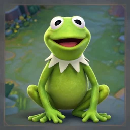 kermit the frog as a character in the game league of legends, with a background based on the game league of legends