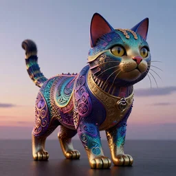 cat octane render, brilliantly coloured, intricate, ultra wide angle, trending on artstation, dusk, volumetric lighting, polished, micro details, ray tracing, 8k
