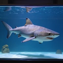 huge shark in small aquarium