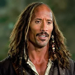 Film still close-up shot of Dwayne Johnson as the Captain Hook from the movie Hook. Photographic, photography