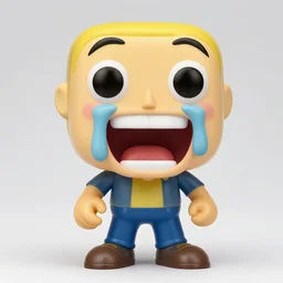 crazy toy Pop Figure characterdesign, screaming with drooling mouth open happy, in a Studio by David lachapelle, 90s