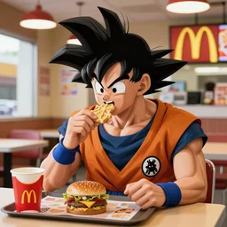 goku eating inside a mcdonald's restaurant trending on artstation deviantart pinterest detailed realistic hd 8 k high resolution