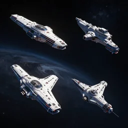abstract starships in space, 3 d render, unreal engine, hyper realism
