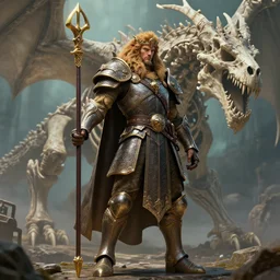 an ultra detailed 3 d render of king richard the lionhearted as an elden ring boss, epic anime fantasy, huge dragon skeleton in the background 8 k, volumetric lighting, smooth, highly detailed, digital illustration, octane render, art by jeong seon and greg rutkowsi, artstation