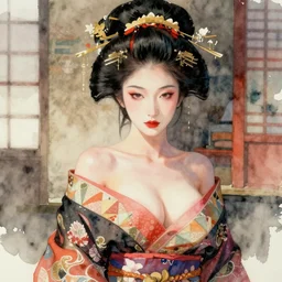 sensual and very seductive geisha, digital art, 8k, character, realistic, portrait, photorealism, japan watercolour, masterpiece art