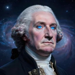portrait of george washington, scifi, futuristic, galaxy, nebula, raytracing, dreamy, blue cyborg eyes, sharp focus, cinematic lighting, highly detailed, artstation, divine, by gauthier leblanc, kazuya takahashi, huifeng huang