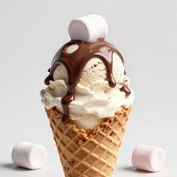 ice cream sunday, delicious, glistening, chocolate sauce, marshmallows, highly detailed, octane render, 8 k, 3 d rendering
