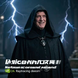 a cinematic still of (Ian McDiarmid!!!) as palpatine, wearing sith hood, Ian McDiarmid, ((octane render, nvidia raytracing demo)), ((((lightning)))), (grin), masterpiece