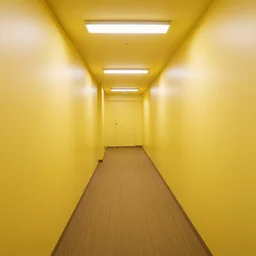 endless maze of corridors, moist carpet, walls with a monochromatic tone of yellow, buzzing fluorescent lights