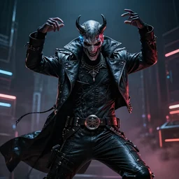 a portrait of a evil king dancing techno - style, cyberpunk concept art, trending on artstation, highly detailed, intricate, sharp focus, digital art, 8 k